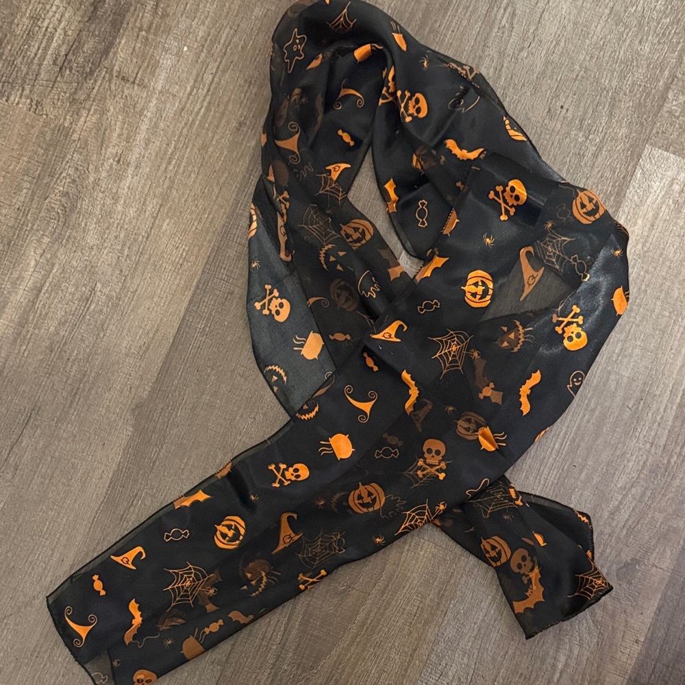 Spooky Black and Orange Halloween Scarf